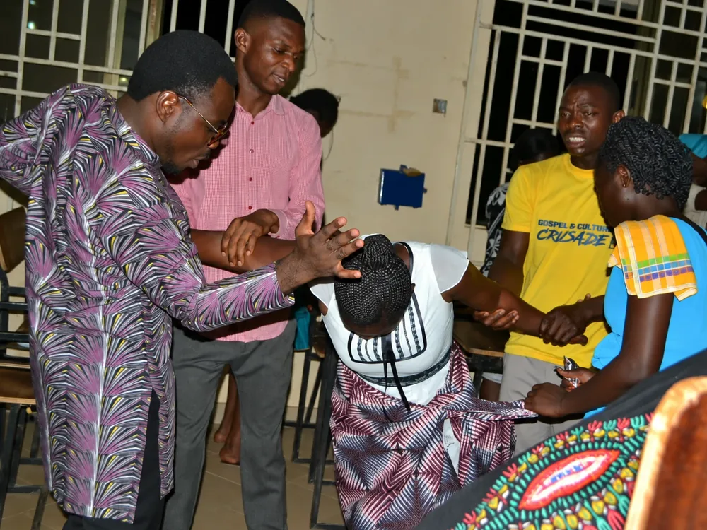 Ministering to a member during the Damongo crusade